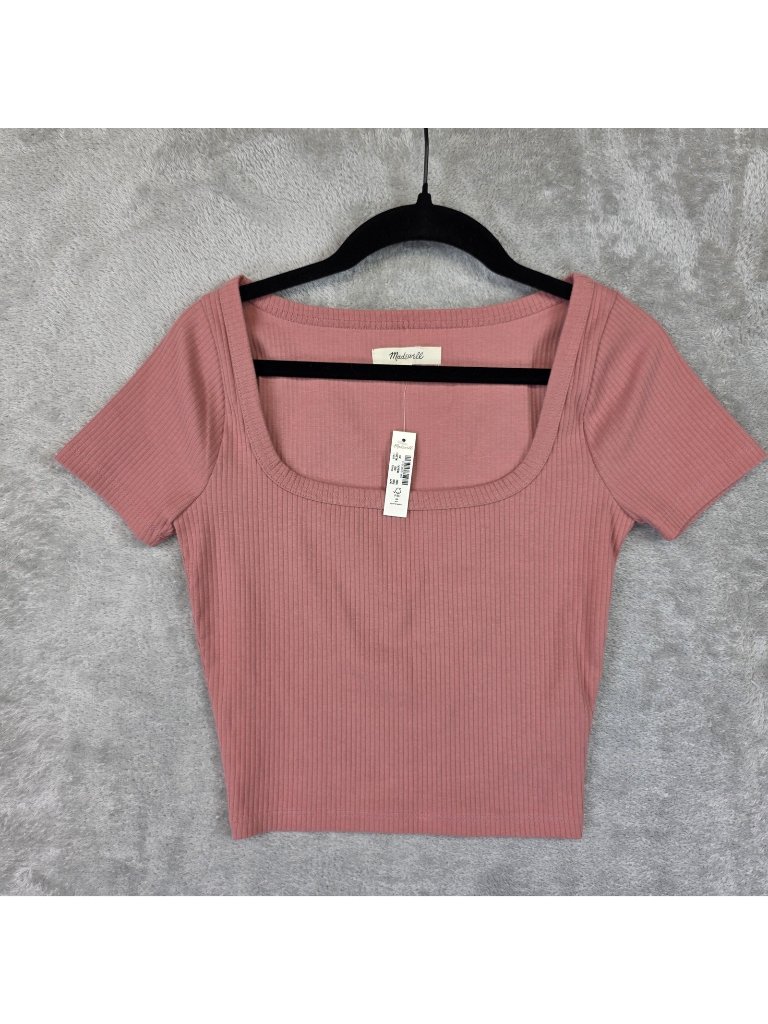 Madewell Shirt Womens Xs Pink Square Neck Short Sleeve Ribbed Cropped Top